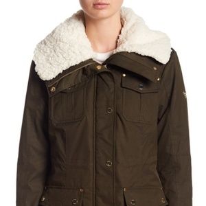 GUESS Faux Shearling Collar Parka Olive PM